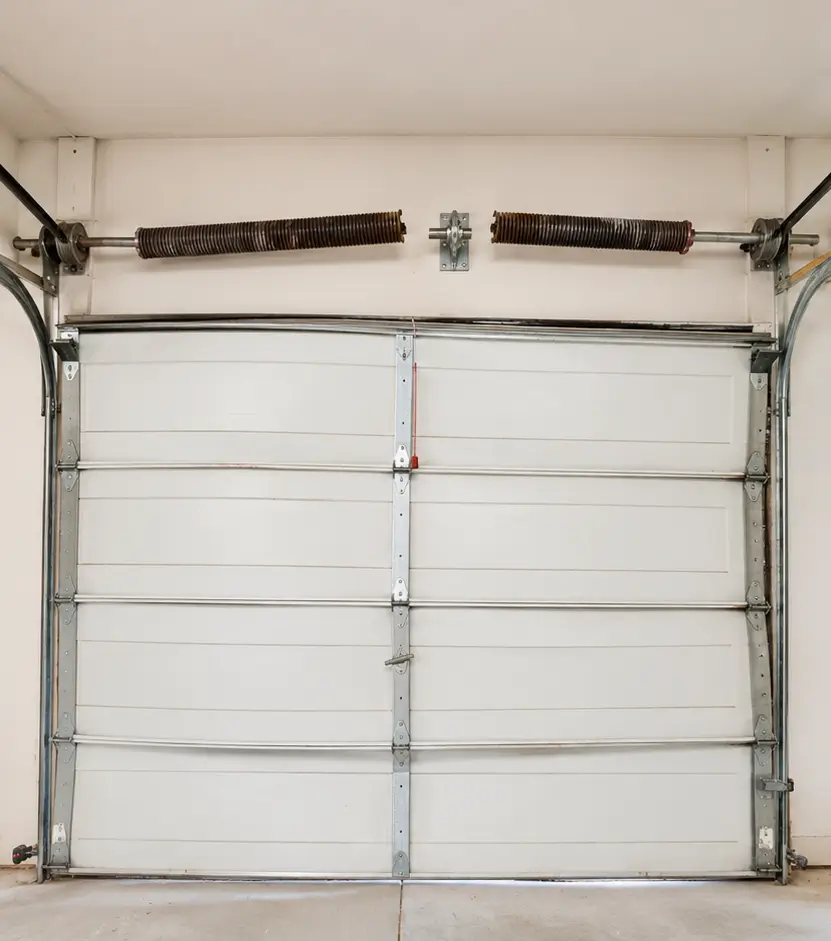 Garage door broken torsion spring before professional repair
