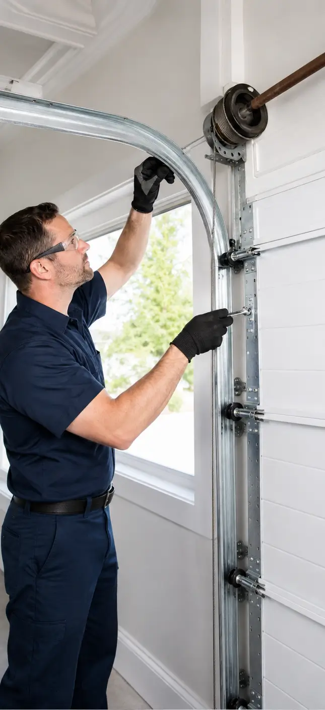 Technician performing preventative garage door cable